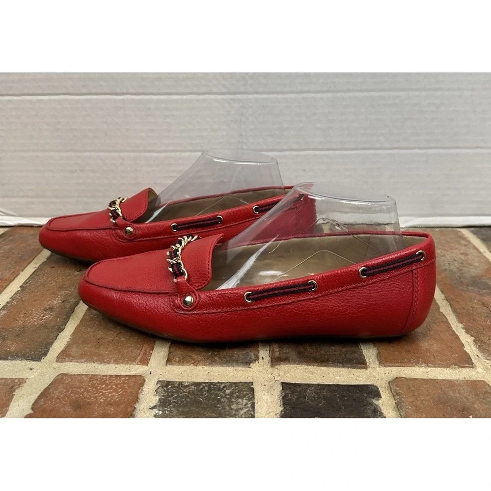 Talbots Red Leather Driving Moccasin Ribbon Chain Detail Loafer Shoes Women 9.5